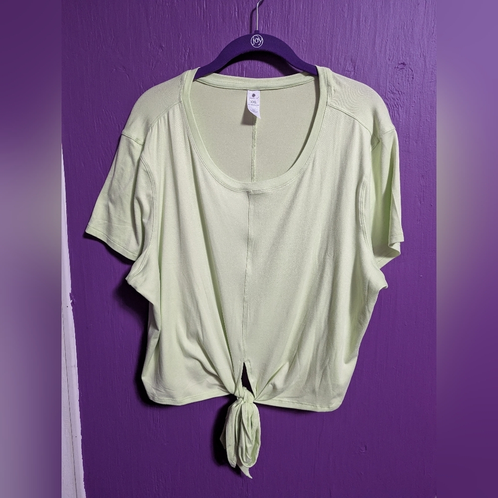 💜 Yogalicious Lime Green Soft Tie Front Crop Top XXL - Picture 1 of 3